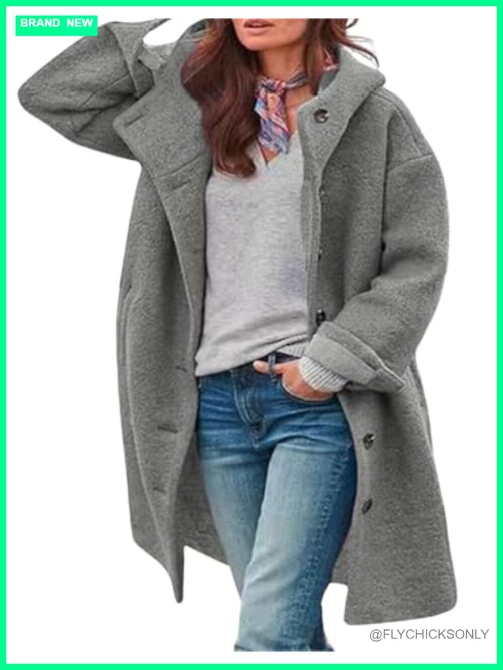 Women's Long Hooded Wool Blend Pea Coat Button Down Winter Overcoat